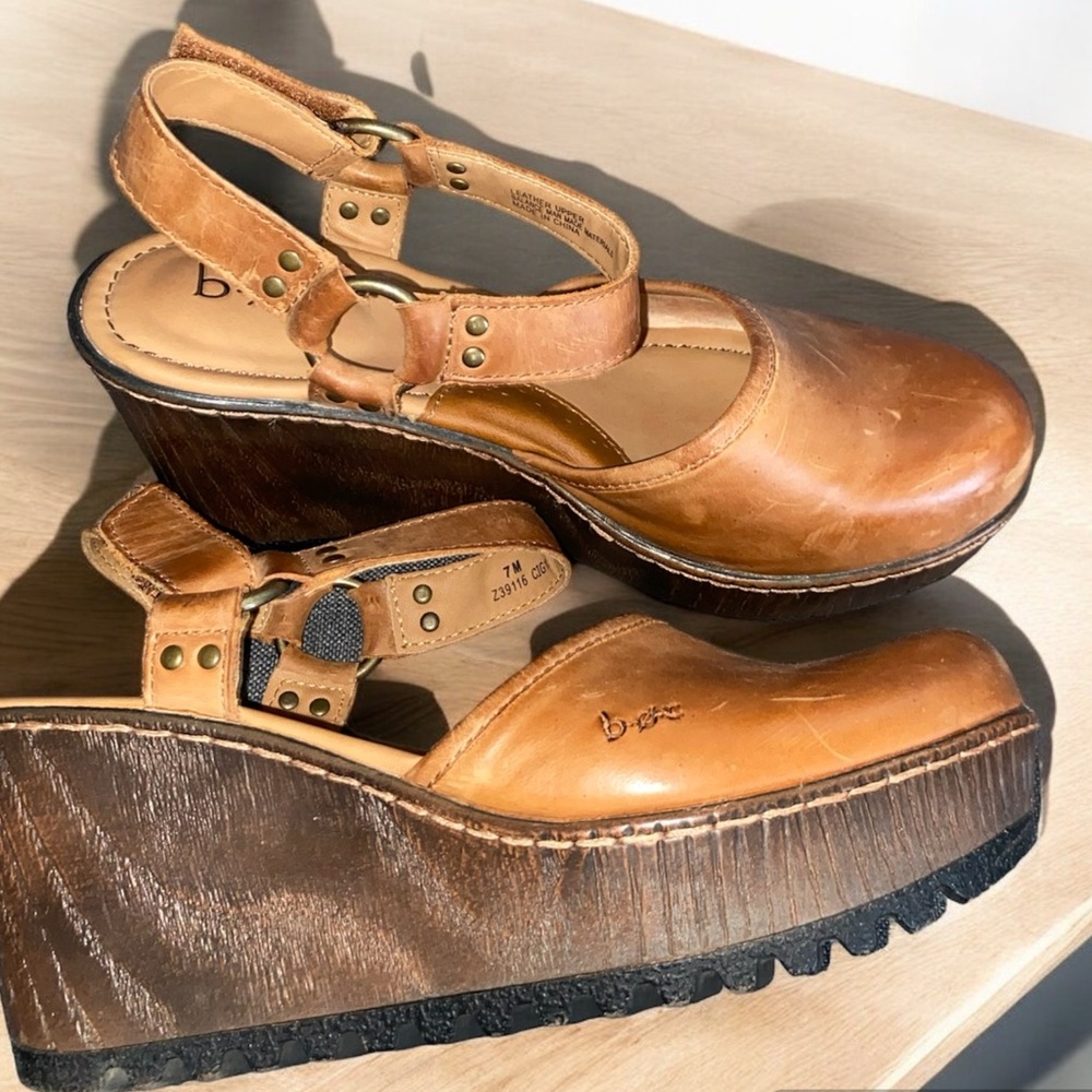 B.O.C Rina Brown Leather Closed Toe Slingback Clog Sandal Size 7M Shoes